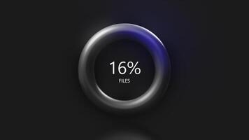 Ring with percentages of file downloads. Motion. 3D animation of software interface during loading. Stylish ring with file transfer percentages video