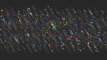 Diagonal shimmering light streams, seamless loop. Motion. Grey squares blinking pattern with colorful tiny dots. video