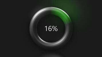 Gray background.Motion. The ring on which the download ran with a green shade from zero percent to one hundred. video