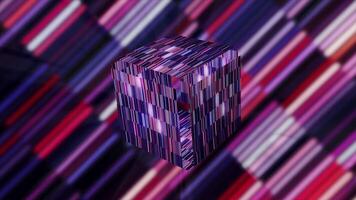 Bright purple and blue square in 3d. Motion. A shiny purple and green futage with a cube that opens and closes and glitters at the same time . video