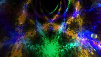 Abstract liquid tunnel with flowing oval shaped particles and streams of colorful lights. Motion. Corridor with crossed light beams, seamless loop. video