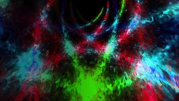 Abstract liquid tunnel with flowing oval shaped particles and streams of colorful lights. Motion. Corridor with crossed light beams, seamless loop. video