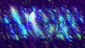 Abstraction. Motion. A disco ball made of small squares of blue color turns around and shimmers. video