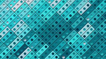 Colorful geometric pattern with blinking rectangles and symmetrical circles. Motion. Retro style of same size tiles in many rows. video