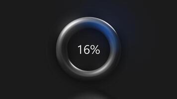 Blue circular radial percentage progress ring on a black backgrounds. Motion. Abstract visualization of uploading or downloading process. video