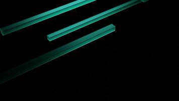Futuristic 3D glowing metal blue bars flying isolated on a black background. Design. Long narrow moving stripes. video