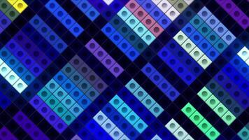 Abstract retro tetris background, construction old fashioned game. Motion. Diagonal tiles imitating gaming colorful background, seamless loop. video