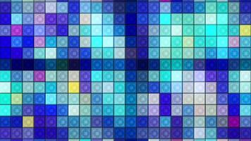 Abstract background of colorful mosaic wall with blinking flat shapes, seamless loop. Motion. Randomly moving surface with rows of squares. video