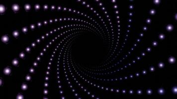 Endless spiral of glowing particles in dark space. Design. Rotating vortex of small circles on a black background, seamless loop. video