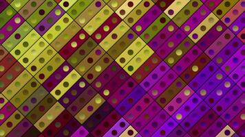 Colorful geometric pattern with blinking rectangles and symmetrical circles. Motion. Retro style of same size tiles in many rows. video
