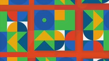 Geometric retro animation with moving figures. Motion. Colorful abstraction with geometric shapes. Colorful circles, squares and triangles in retro animation video