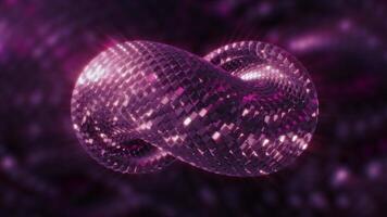 Snake pattern on 3d loop. Motion. Gorgeous shiny mosaic on moving twisted figure. Moving loop with shiny luxurious squares in snake style video