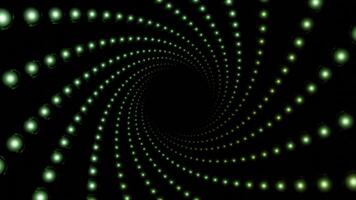 Abstract hypnotic tunnel created by dotted spiral on a black background, seamless loop. Design. Spinning corridor of shining particles. video