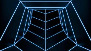 Abstract colorful tunnel silhouette on a black background, seamless loop. Design. flying inside hexagonal shaped tunnel. video