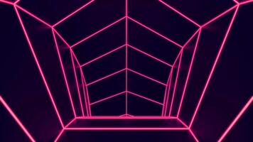 Abstract colorful tunnel silhouette on a black background, seamless loop. Design. flying inside hexagonal shaped tunnel. video