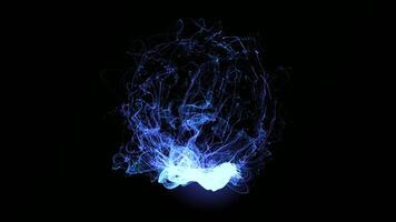 Black background. Motion.The blue rays seem to fluctuate like magic and form the shape of a ball in abstraction. video