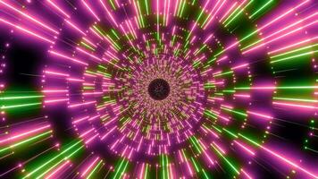 Flying inside colorful flashing time and space neon tunnel, seamless loop. Design. Abstract round shaped corridor with disco lights. video