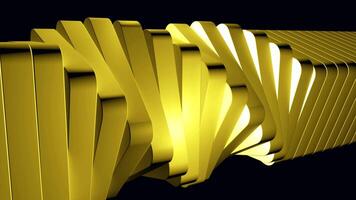 Geometric vortex with 3d effect of dynamically spinning tiles, seamless loop. Design. Horizontal pillar formed by spinning yellow flat blocks on a black background. video