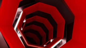 el rojo túnel. diseño.geometrico óvalos brillar con blanco relámpago en abstracción y moverse adelante. video