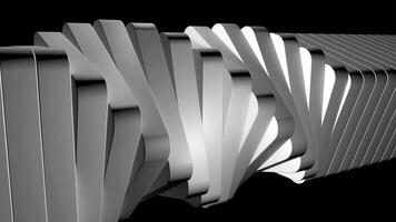 Geometric vortex with 3d effect of dynamically spinning tiles, seamless loop. Design. Horizontal pillar formed by spinning grey flat blocks on a black background. video