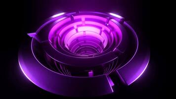 The entrance to the spinning pink and purple space tunnel isolated on a black background. Design. Outer space technologies concept. video