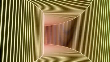 Abstract orange bended corridor with neon glow, seamless loop. Design. Flying through the striped corridor. video