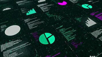 Animation of diagrams and texts in table. Animation. Moving charts with business summaries in virtual table. Virtual Business Table video