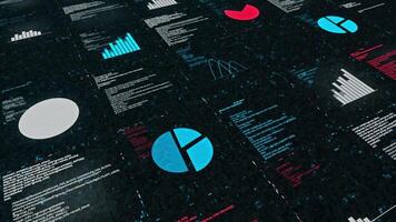 Digital data and computer graphs background with changing data, seamless loop. Animation. Digital information with lines of code. video