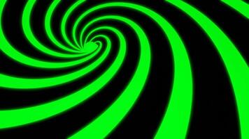 roterande hypnotisk spiral i cirkel. design. ljus rader roterande i spiral på svart bakgrund. virvlande spiral med färgad rader video