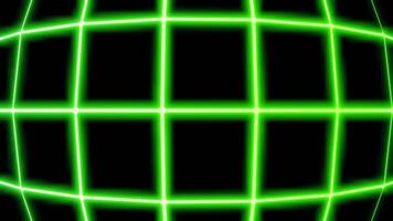Moving curved neon grid. Design. Glowing cyber grid moves on black background. Grid in retro cyberpunk style video