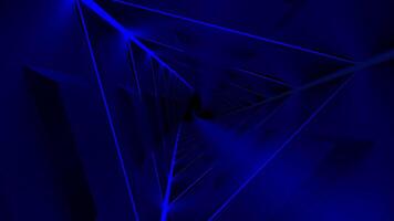 Abstract flight through triangular dark blue tunnel with following lines, seamless loop. Design. Endless corridor with silhouettes of triangles. video