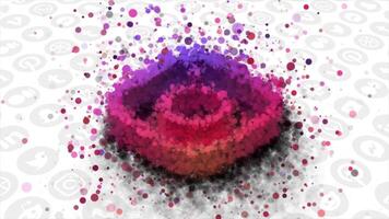 The Instagram logo. Motion. A colorful pink icon appearing and disintegrating into particles. video