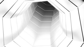 Dizzying movement through futuristic tunnel. Design. Dazzling white tunnel with smooth surface in style of futurism. Dizzying tunnel in cyberspace video