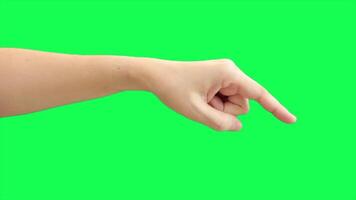 Hand on green background, green screen of hand video