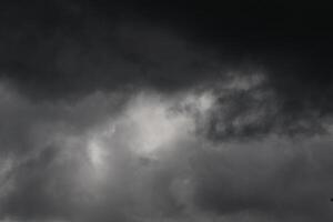 Cloudscape scenery, overcast weather above dark blue sky. Storm clouds floating in a rainy dull day with natural light. White and grey scenic environment background. Nature view. photo