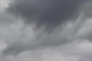 Cloudscape scenery, overcast weather above dark blue sky. Storm clouds floating in a rainy dull day with natural light. White and grey scenic environment background. Nature view. photo