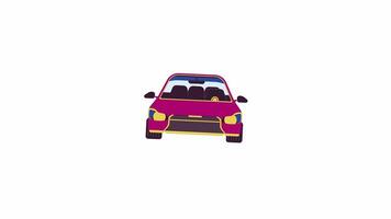 Fast car driving front view line 2D object animation. Travelling by modern vehicle flat color cartoon 4K, alpha channel. Riding automobile alon road animated item on white background video