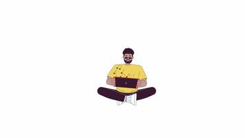 African american man enjoying gaming console line 2D character animation. Gadget sunglasses black man flat color cartoon 4K , alpha channel. Sitting gamer animated person on white background video