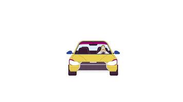 Shocked caucasian woman driving car line 2D character animation. Road accident flat color cartoon 4K , alpha channel. Female driver at dangerous accident animated person on white background video