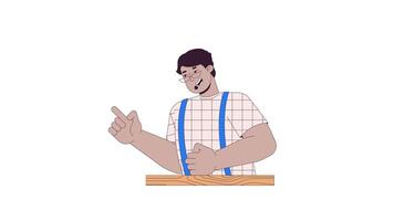 Eyeglasses arab man educating forefinger line 2D character animation. Eyewear male teacher gesturing flat color cartoon 4K , alpha channel. Middle eastern animated person on white background video