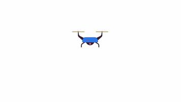 en volant drone hélices ligne 2d objet animation. sans équipage aérien véhicule. quadcopter La technologie sans fil plat Couleur dessin animé 4k , alpha canaliser. uav gadget Animé article sur blanc Contexte video