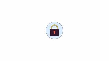 Padlock closed line 2D icon animation. Keyhole security equipment flat color cartoon 4K , alpha channel. Pad lock. Guard technology. Reliable privacy animated element on white background video