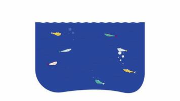 Herde von Fische Schwimmen im Meer Wasser Linie Karikatur Animation. Marine Kreaturen studieren 4k Bewegung Grafik. unter Wasser Leben Schönheit 2d linear animiert Szene isoliert auf Weiß Hintergrund video