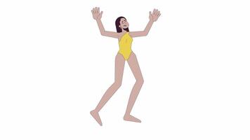 Drowning arab woman line 2D character animation. Dangerous situation at swimming flat color cartoon 4K , alpha channel. Middle eastern female in swimwear animated person on white background video