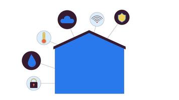 inteligente hogar control S línea 2d animación. seguridad, Wifi red, termostato, nube tecnología 4k movimiento gráfico. automatizar conectado dispositivos lineal animado dibujos animados plano concepto, blanco antecedentes video