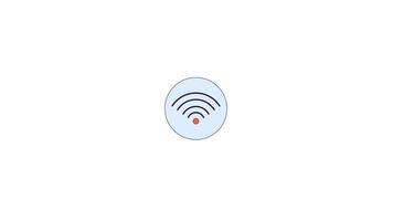 Wifi symbol in circle line 2D icon animation. Connection internet. Hotspot data transmission online flat color cartoon 4K , alpha channel. Wireless network animated element on white background video