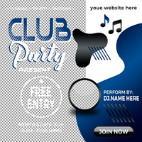 Club Party Events, Music event square banner. Suitable for music flyer, poster and social media post template psd