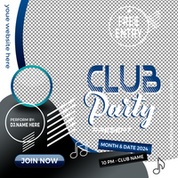 club fiesta eventos, música evento cuadrado bandera. adecuado para música volantes, póster y social medios de comunicación enviar modelo psd