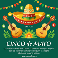 ein Grün Poster mit ein cinco de Mayo Hut und zwei Gitarren psd