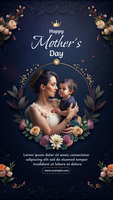 A woman holding a baby in a flowery background happy mother's day psd